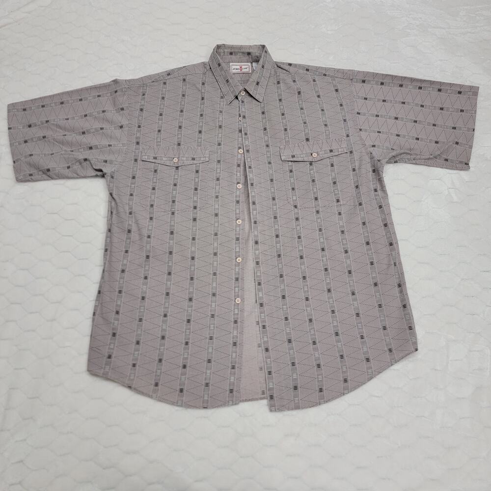 Vintage Jordache Man Shirt Large Gray Abstract Geometric Short Sleeve Button